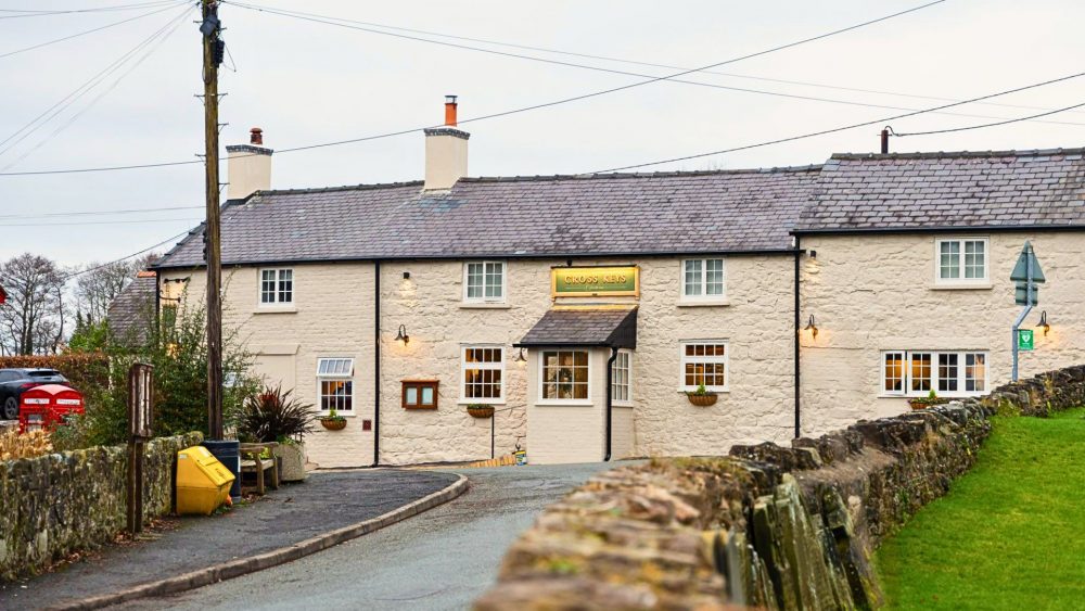 Exterior shot of The Cross Keys pub in Llanfynydd village, North Wales