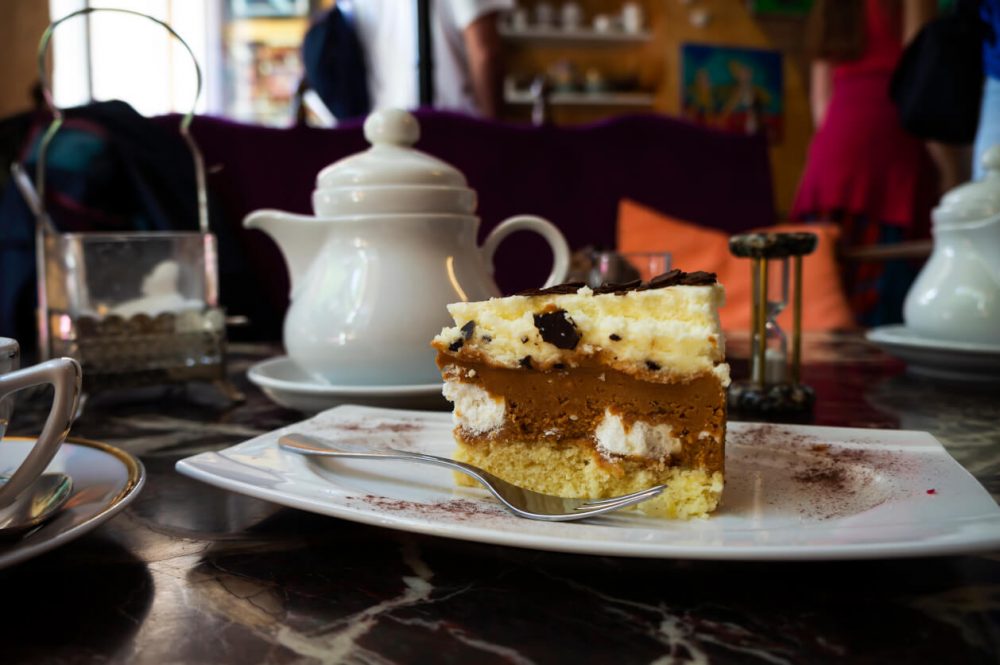 a piece of cake in a cafe setting