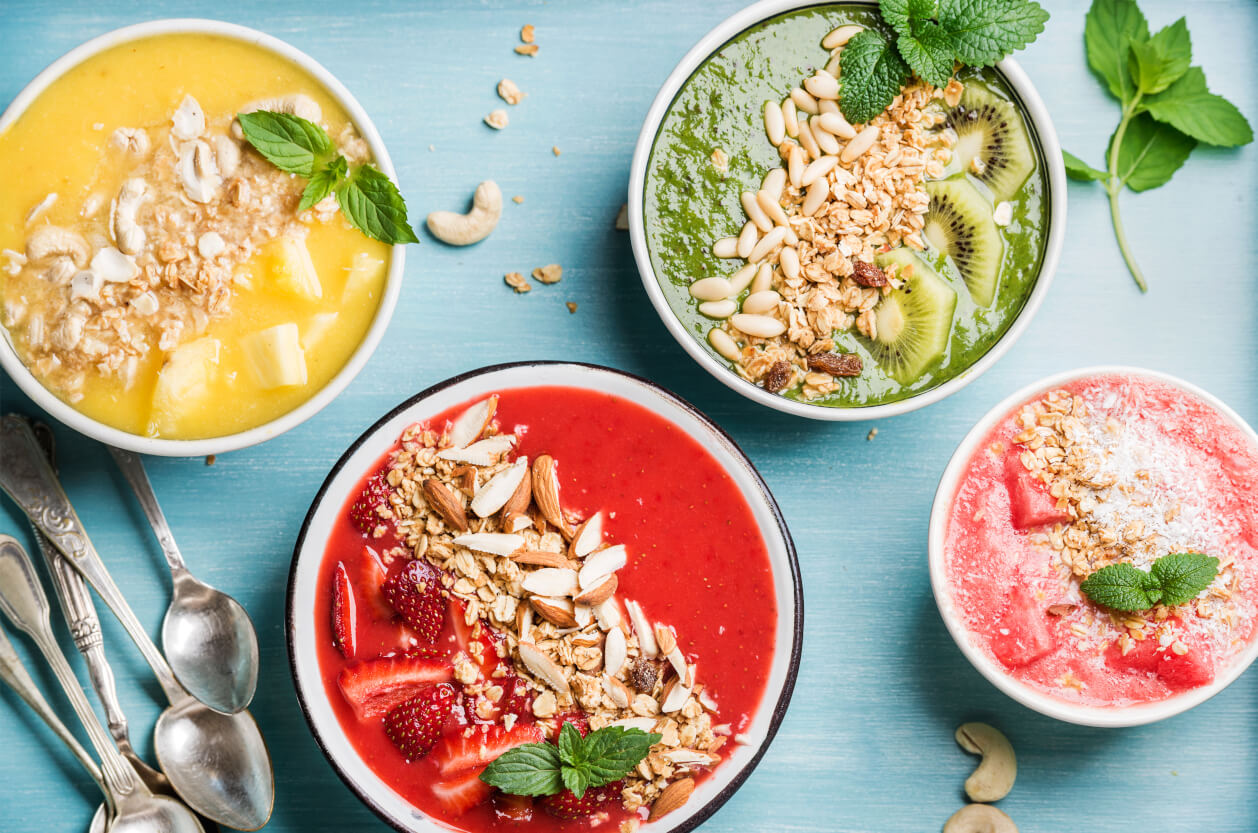 a selection of smoothie bowls