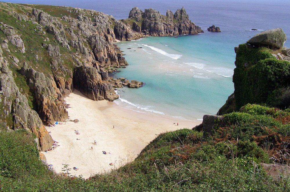 aerial view of pedn vounder beach, penzance