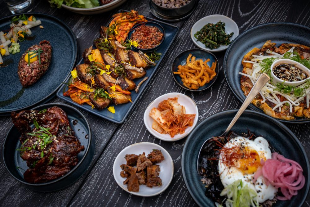 an assortment of asian street food