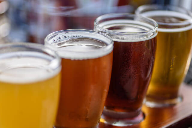 beers lined up in glasses