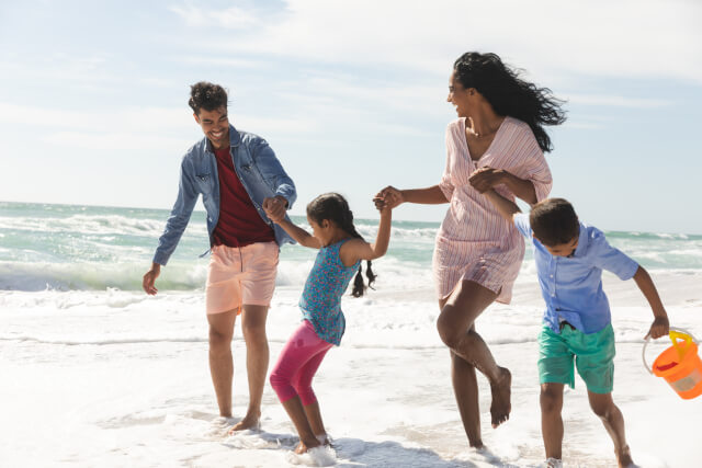 family on the beach