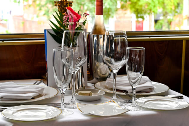 formal dining set up in dining car