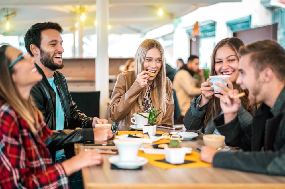 group of friends at a cafe