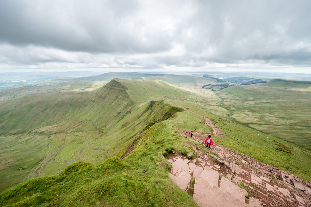 hiking on the hillside of Pan Y Fan