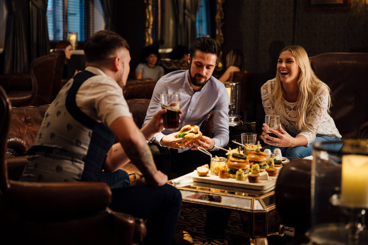 people eating pub food