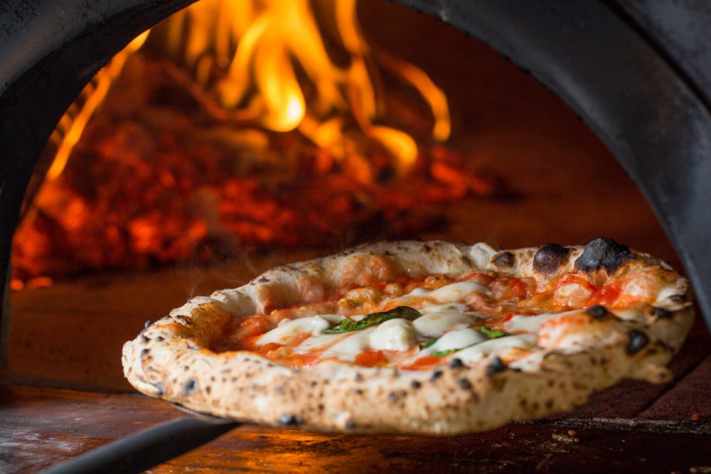 pizza in pizza oven