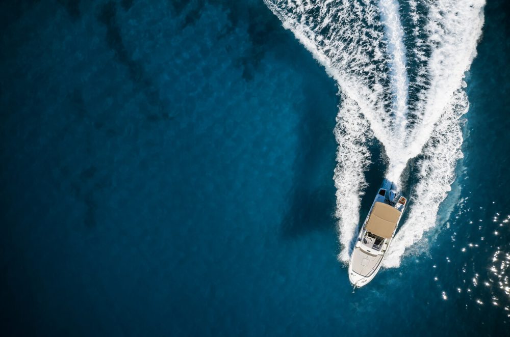 speed boat aerial view