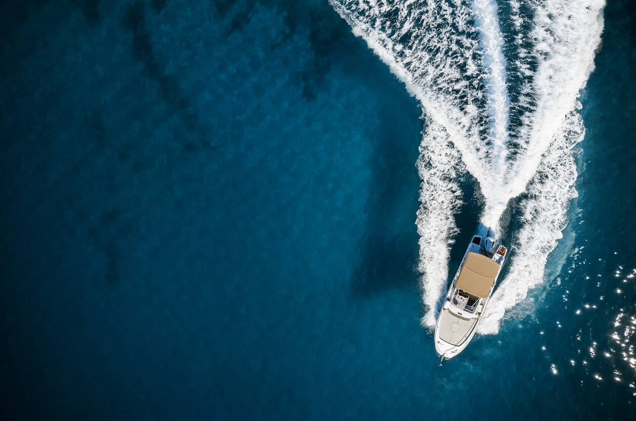 speed boat aerial view