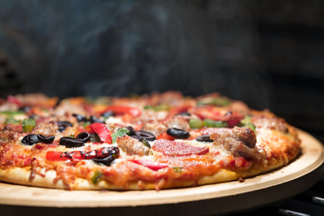 steaming pizza